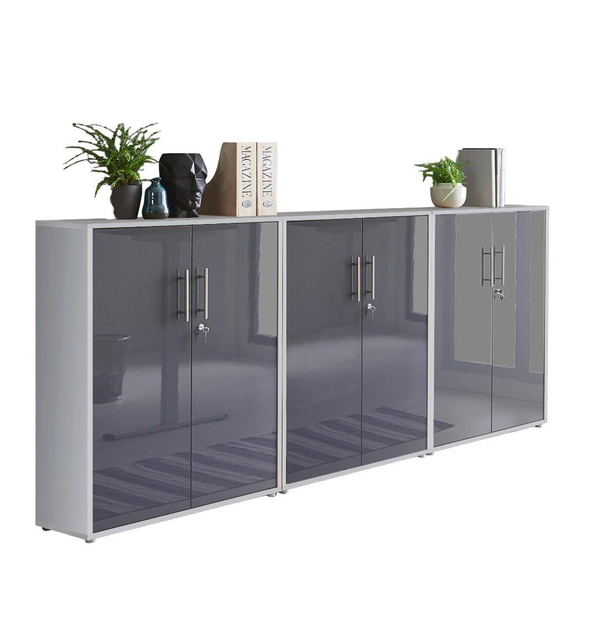 Aktenschrank Office Edition Grau/anthrazit Hg B: 253,2cm - Anthrazit Hochglanz/Grau, MODERN, Holzwerkstoff (253,2/113,6/33cm) - MID.YOU