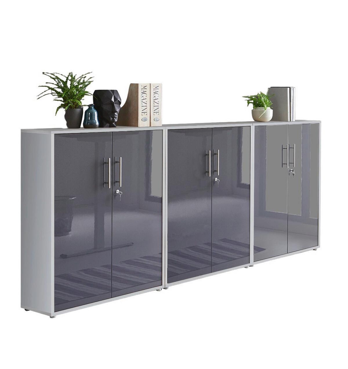 Aktenschrank Office Edition Grau/anthrazit Hg B: 253,2cm - Anthrazit Hochglanz/Grau, MODERN, Holzwerkstoff (253,2/113,6/33cm) - MID.YOU