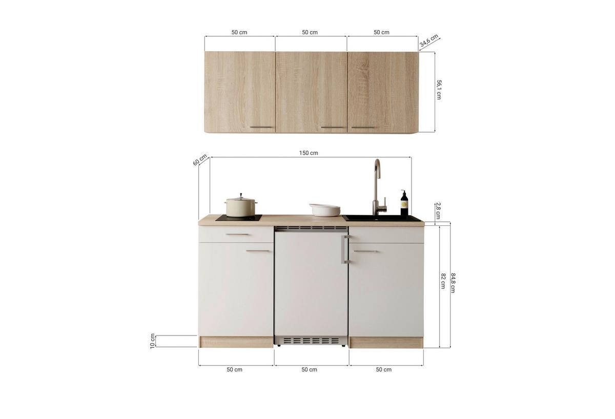 MINIKÜCHE Ingrid, Weiß B: 150 cm - Eichefarben/Weiß, Design, Holzwerkstoff (150cm) - Respekta