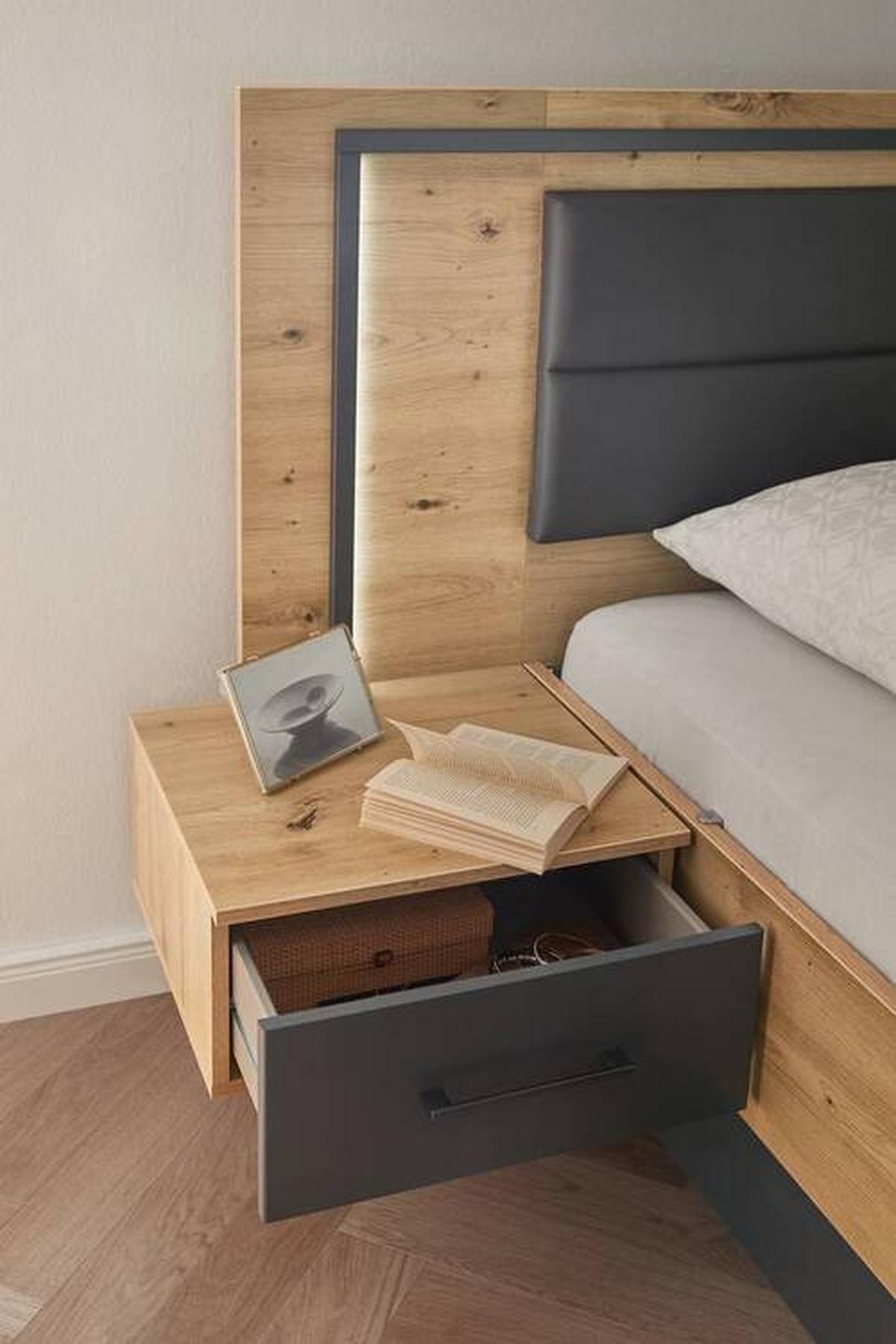 Doppelbett Mit Nachtkästchen 180x200 Cm Bilbao Grau/eiche - Eichefarben/Grau, Design, Holzwerkstoff/Textil (180/200cm) - Rauch Möbel