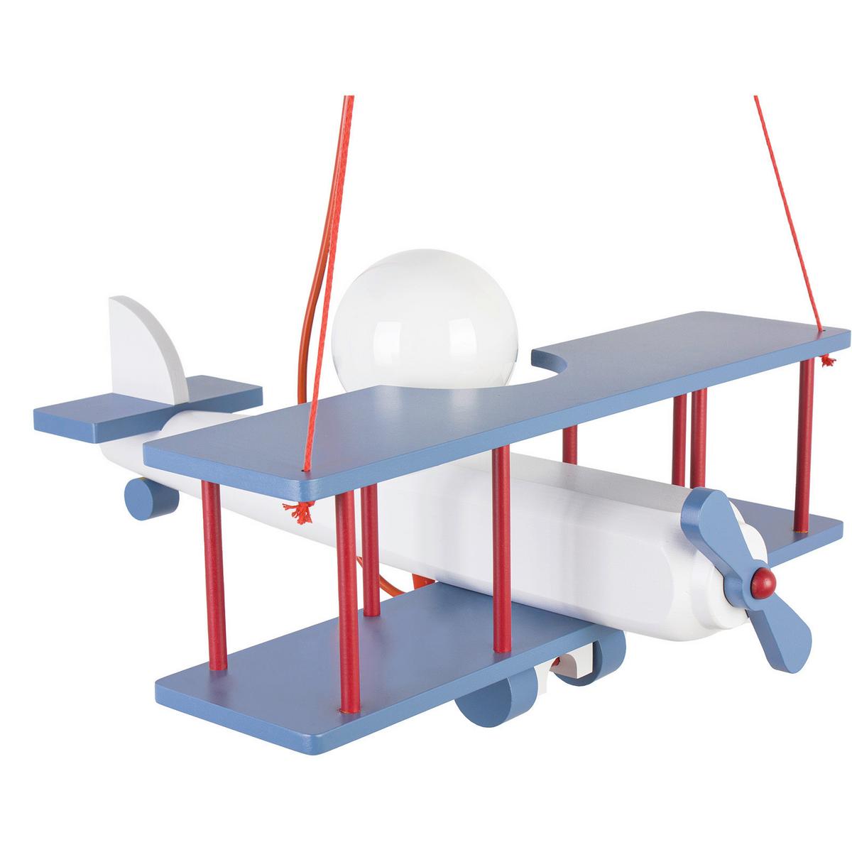 Kinderhängeleuchte Flugzeug H: 75 Cm 1-Flammig - Blau/Rot, KONVENTIONELL, Holz (42/45/75cm)