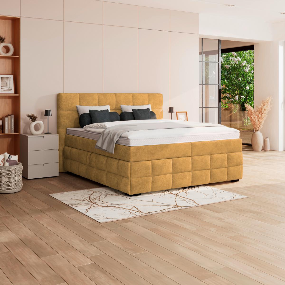 Čalúnená posteľ VEGA 180x200 cm, zlatá - čierna/zlatá, Trend, drevo/textil (180/200cm)