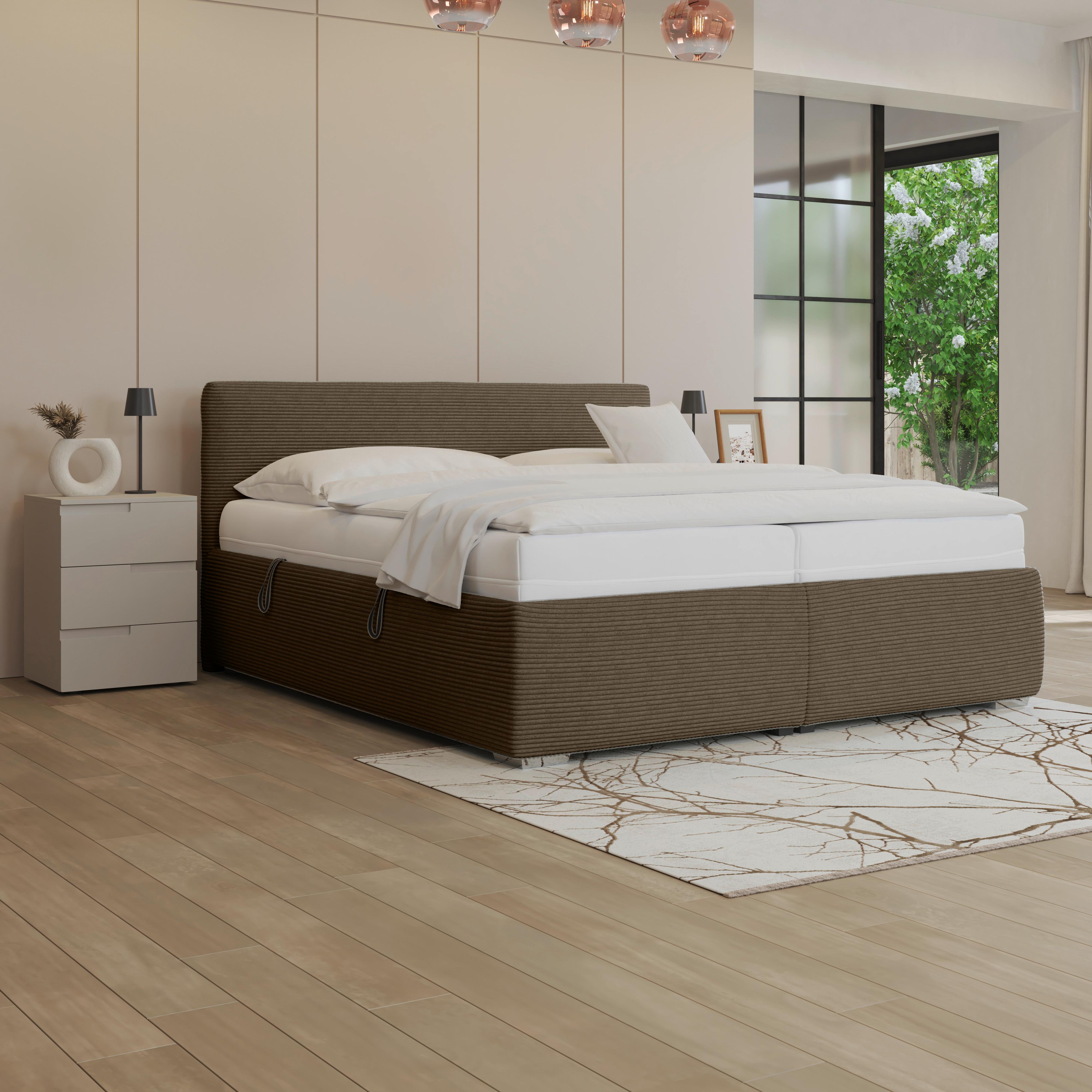 Polsterbett Lesia - Chromfarben/Braun, KONVENTIONELL, Holz/Textil (200/200cm)