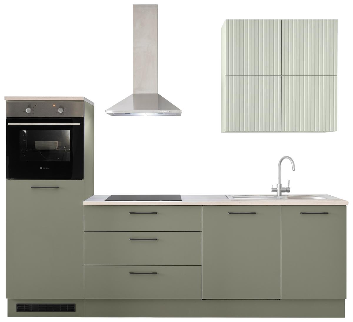 Kuchyňský blok bez spotřebičů MINT - černá/zelená, Design, kov/kompozitní dřevo (260cm) - MID.YOU