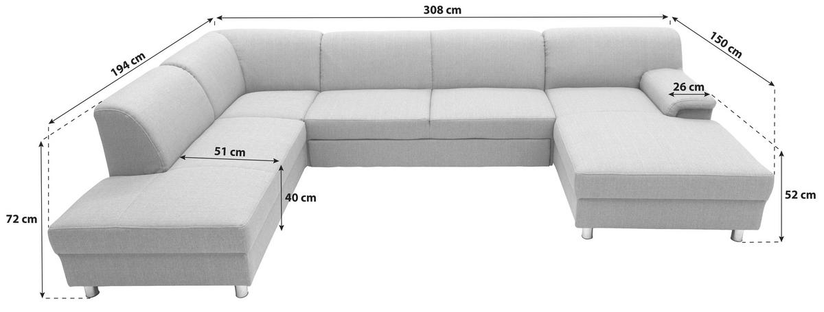 Wohnlandschaft Jamie Mit Schlaffunktion Petrol - Chromfarben/Petrol, KONVENTIONELL, Textil (195/308/150cm) - MID.YOU