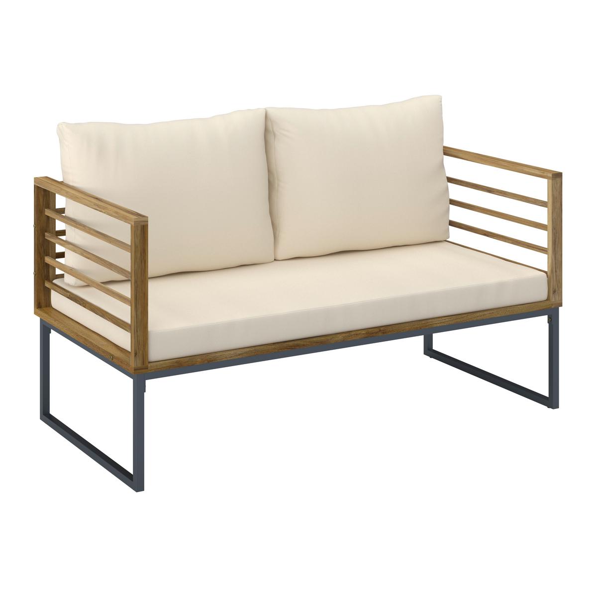 TERASOVÁ SEDACIA SÚPRAVA SILAS - farba akácie/krémová, Modern, kov/drevo (130/85/80cm) - Bessagi Garden