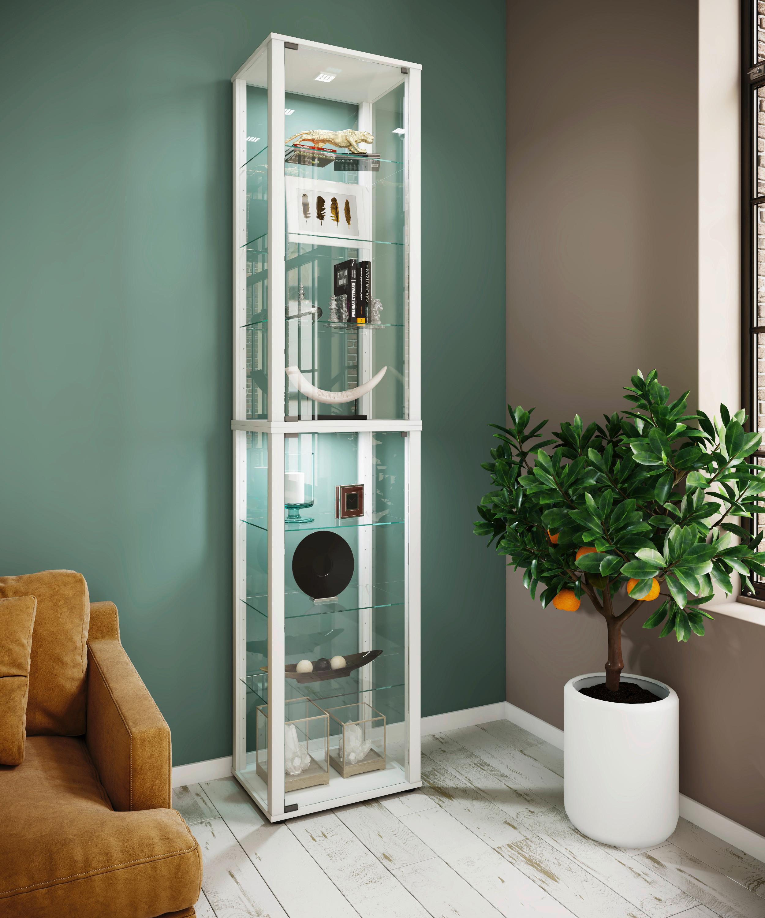 Vitrine Kavisa Weiß B: 50 cm - Schwarz/Weiß, MODERN, Glas/Holzwerkstoff (50/227/38cm) - MID.YOU