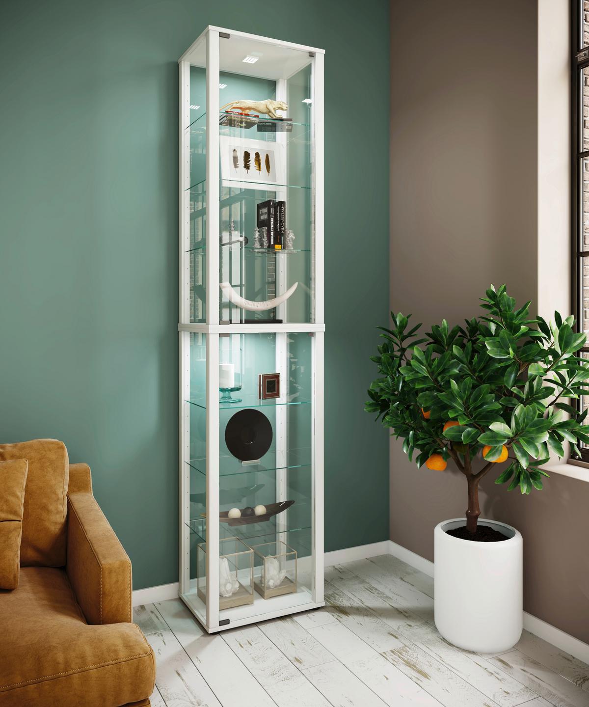 Vitrine Kavisa Weiß B: 50 cm - Schwarz/Weiß, MODERN, Glas/Holzwerkstoff (50/227/38cm) - MID.YOU
