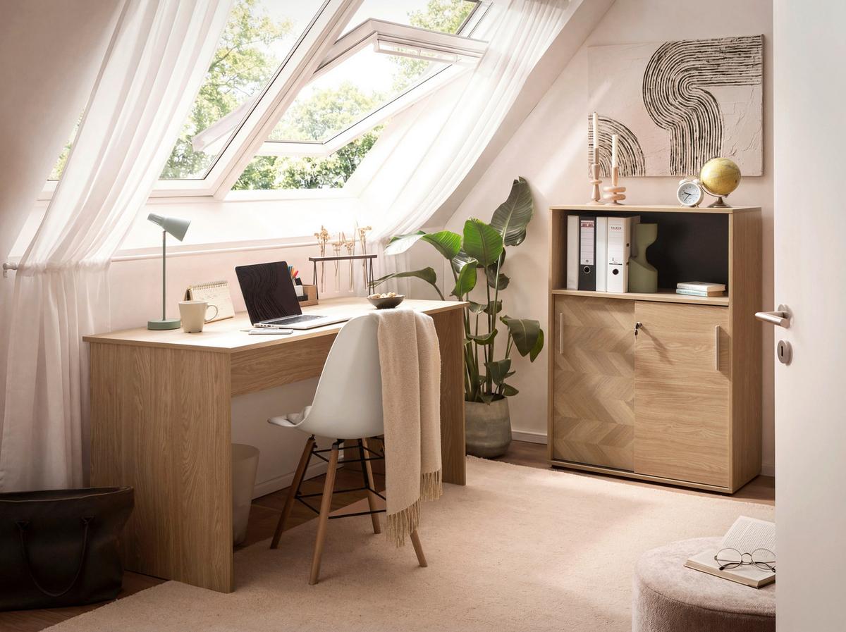 Schreibtisch Arezzo Eichefarben B: 144cm - Eichefarben, MODERN, Holzwerkstoff/Metall (144/65/73,6cm) - MID.YOU