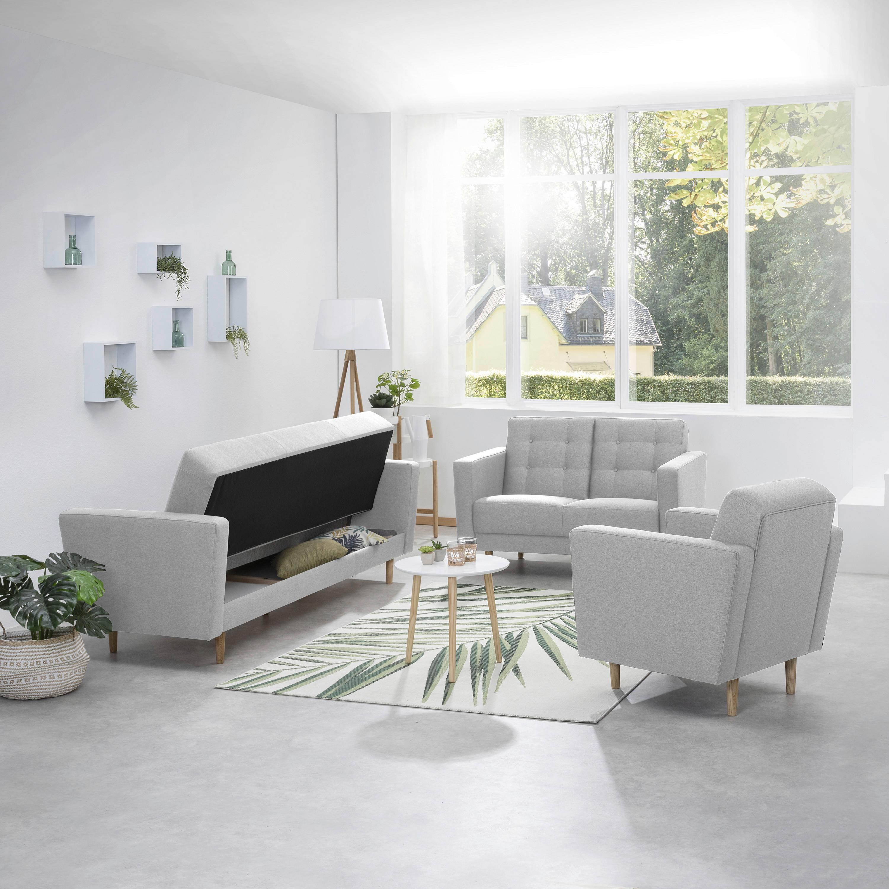 2-Sitzer-Sofa + Schlaffunktion Jasmin mit Armlehnen Hellgrau