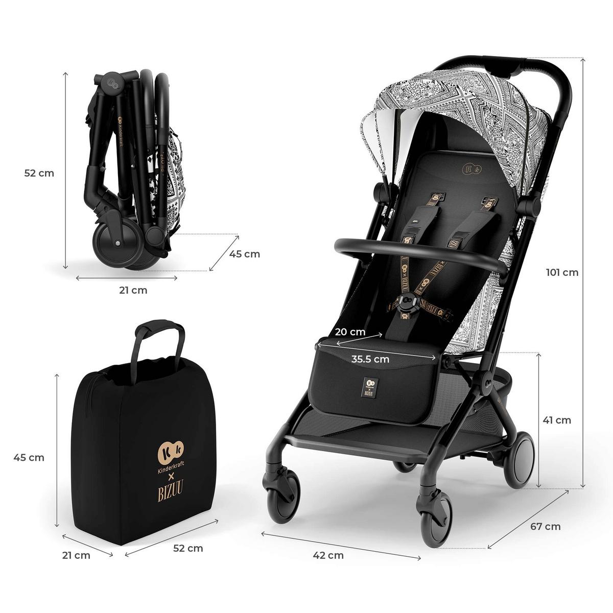 Kinderbuggy schwarz - Basics (67/42/101cm) - Kinderkraft