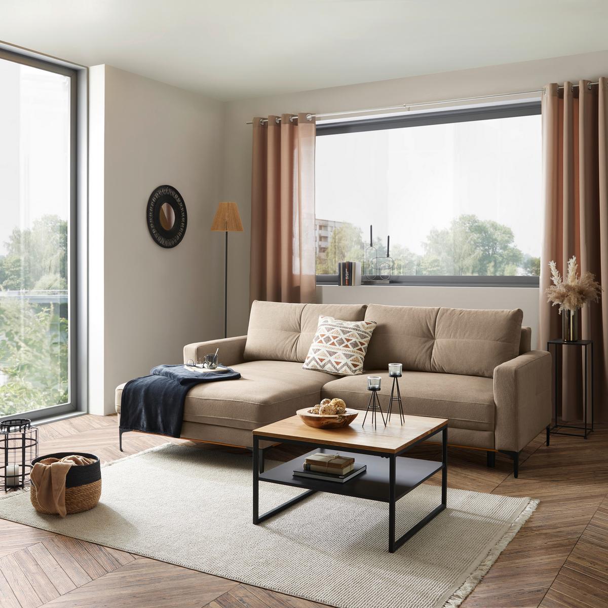 Ecksofa Bergamo - Hellbraun/Schwarz, MODERN, Textil (162/238cm) - Ondega