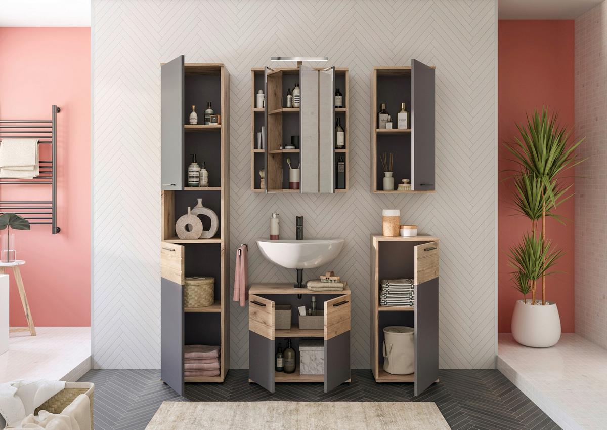 Spiegelschrank Mason Eiche Dekor Grau B:60 Cm - Eichefarben/Grau, MODERN, Glas/Holzwerkstoff (60/77/37cm) - MID.YOU