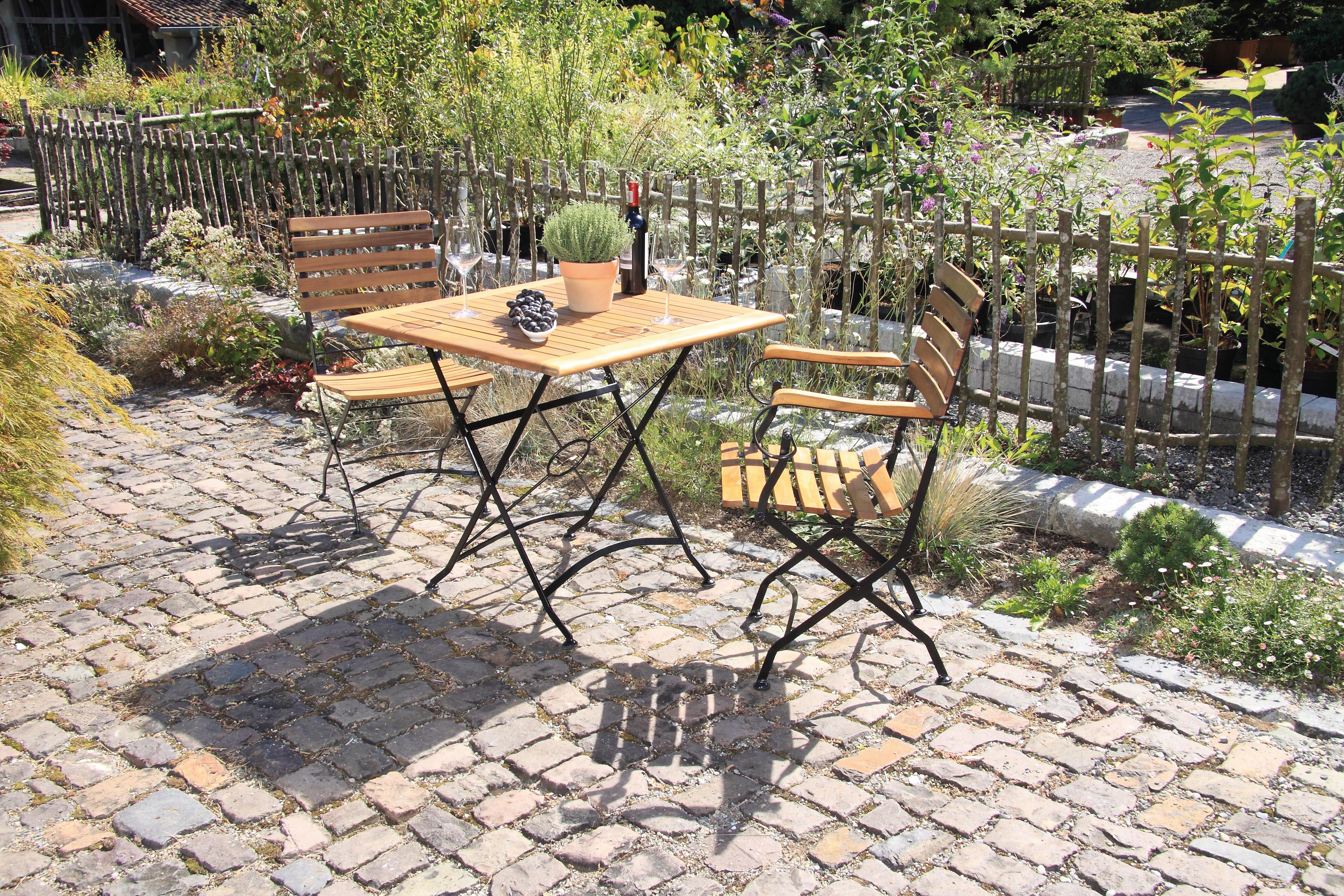 Gartengarnitur 3-Tlg. Lindau Echtholz / Metall - Anthrazit/Akaziefarben, Basics, Holz/Metall (80/75/80cm) - Gardenson