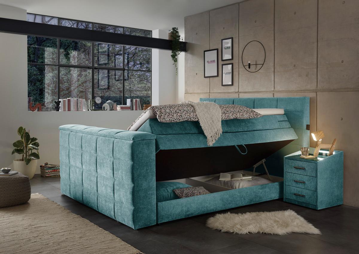 Boxspringbett Mit Bettkasten 180x200 Cm Denver - Petrol, KONVENTIONELL, Textil (180/200cm) - Carryhome