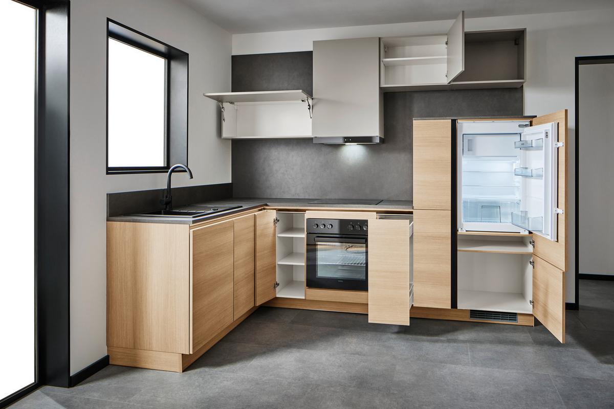 Eckküche Ip2200/ip3150 - Eichefarben/Hellgrau, Design, Holzwerkstoff (185/278cm) - Impuls