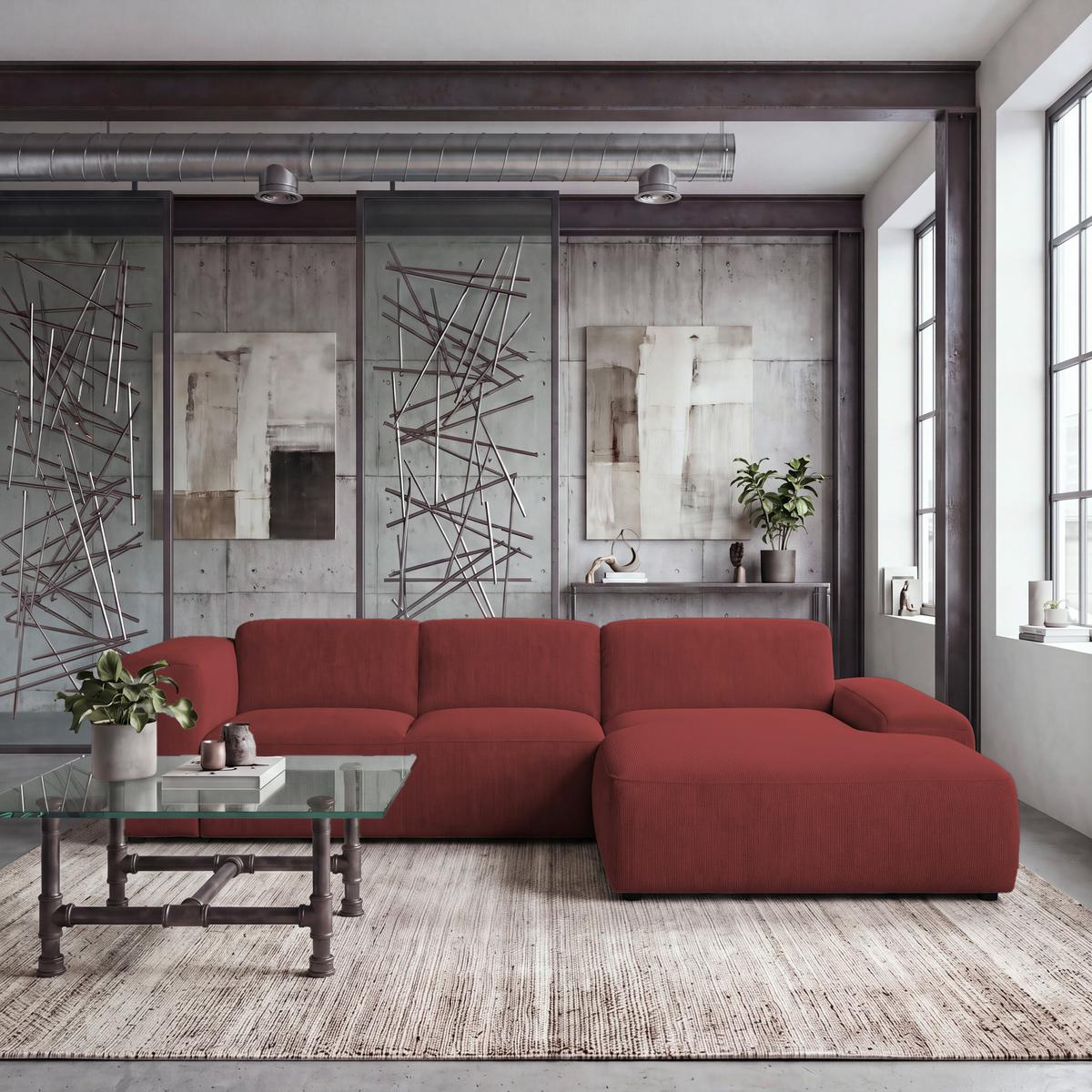 ECKSOFA Hannah Rot 304x200 cm - Rot/Schwarz, Design, Textil (304/200cm) - MID.YOU