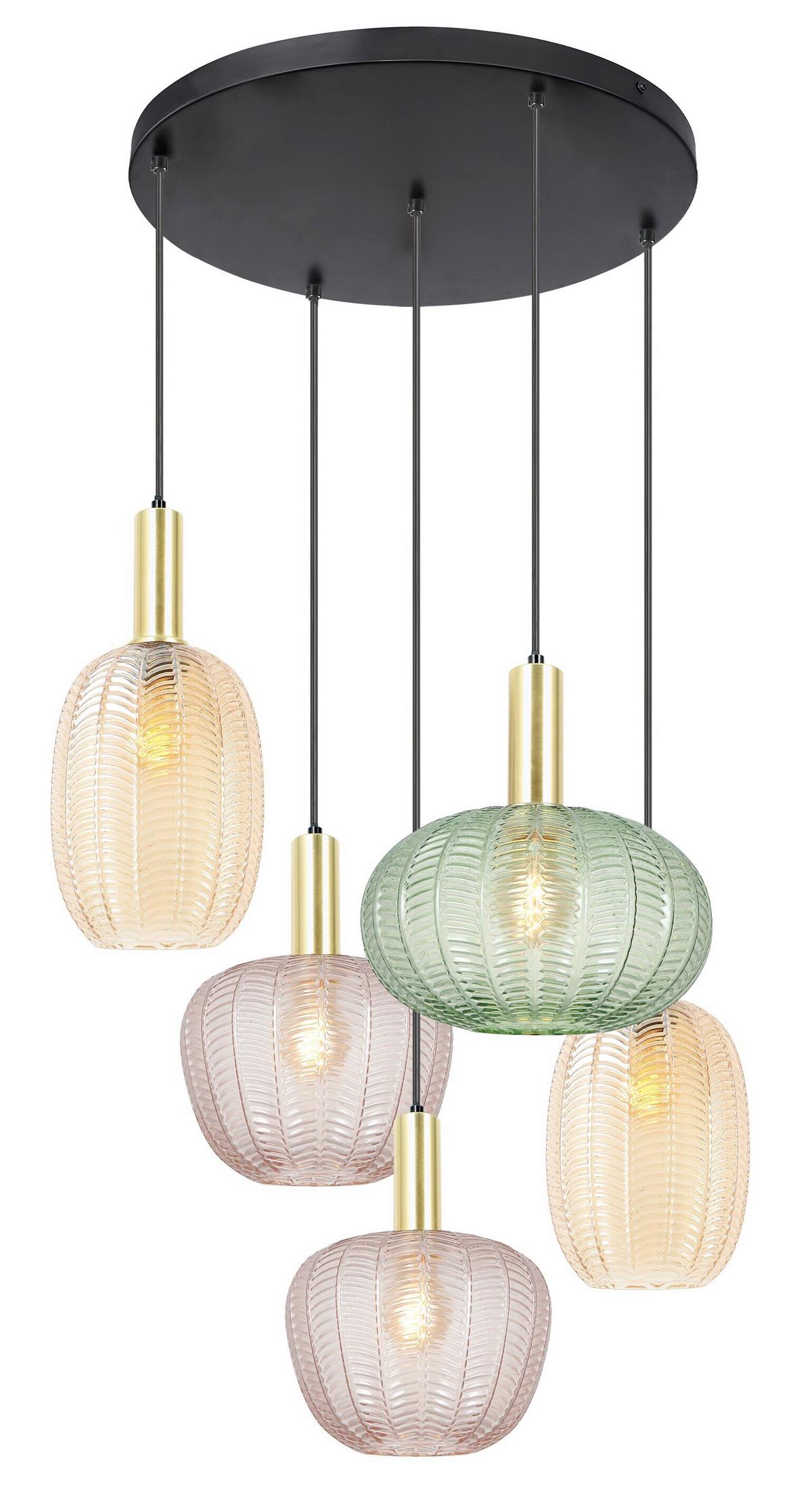 Hängeleuchte Bunti - Pink/Goldfarben, MODERN, Glas/Metall (65/60/120cm)