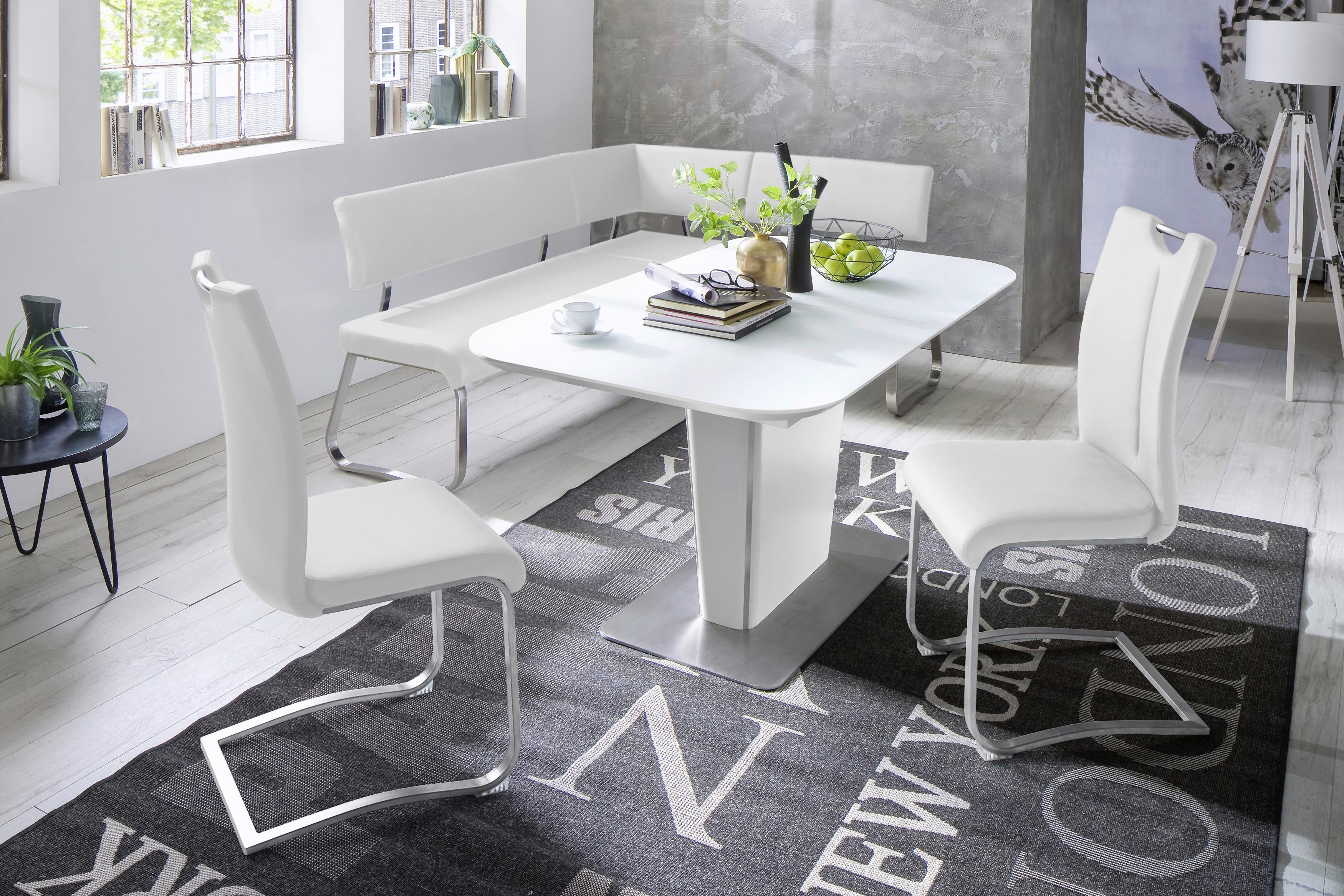 Eckbank Weiß Lederlook Arco 200x150 cm - Edelstahlfarben/Weiß, Design, Textil/Metall (200/150cm) - Livetastic