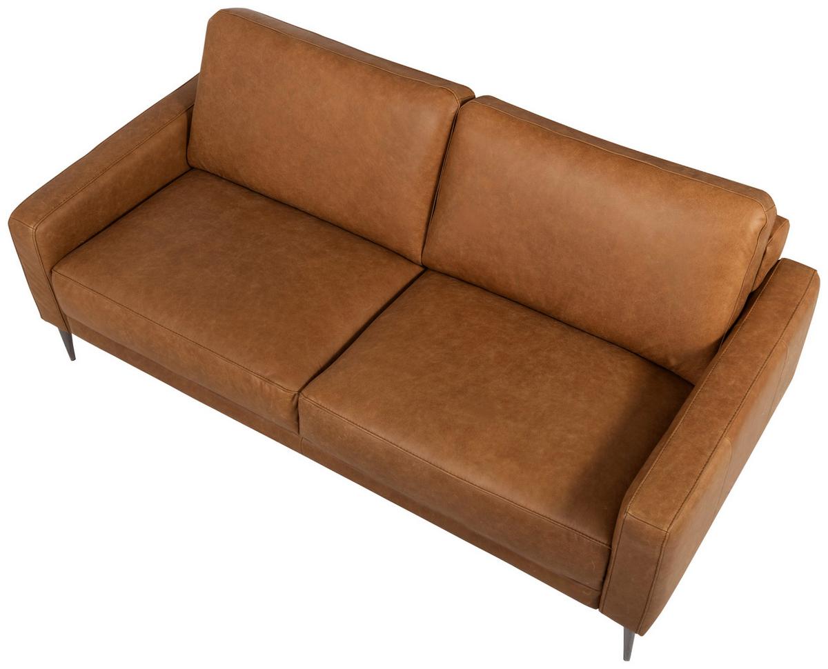 2-Sitzer-Sofa Spring, Cognac 157 cm - Cognac/Schwarzchrom, Design, Leder (157/85/92cm) - Livetastic