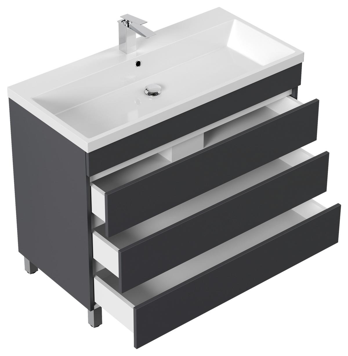 WASCHTISCHKOMBI Fellini Graphitfarben B: 100cm - Graphitfarben/Weiß, Basics, Holzwerkstoff/Stein (100cm) - MID.YOU