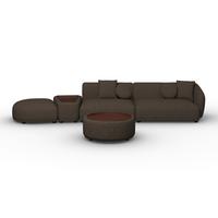 Rohová sedačka KIRA, hnědá žinylka, so stolíkem - černá/hnědá, Moderní, dřevo/textil (410/71/108cm) - Bessagi Home