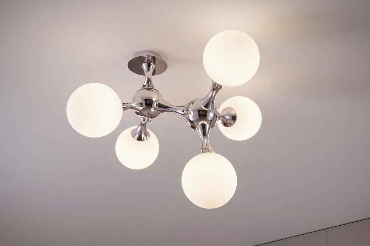 Deckenleuchte Nodi Bianco Weiß Chromfarben B: 55 cm - Chromfarben/Weiß, KONVENTIONELL, Glas/Metall (55/55/50cm) - Ideal Lux