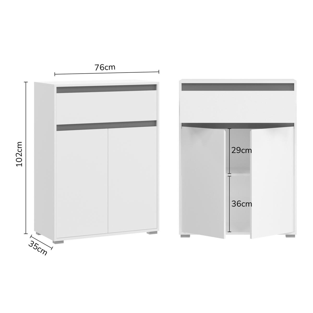 Schuhschrank Torino Weiß/grau B: 76 Cm - Silberfarben/Grau, KONVENTIONELL, Holzwerkstoff (76/102/35cm) - MID.YOU