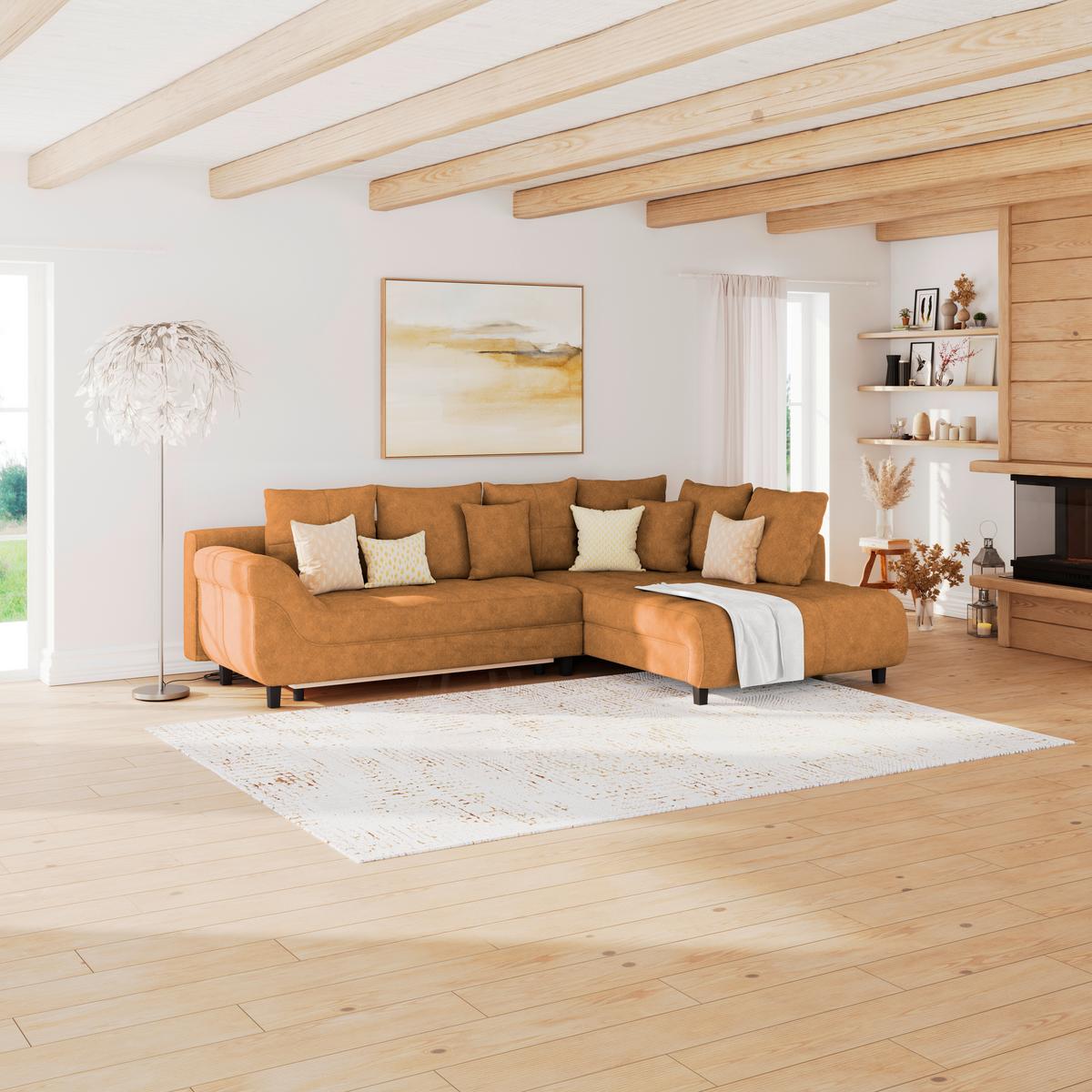Ecksofa Mendoza - Schwarz/Orange, Design, Textil (309/197cm) - Ondega