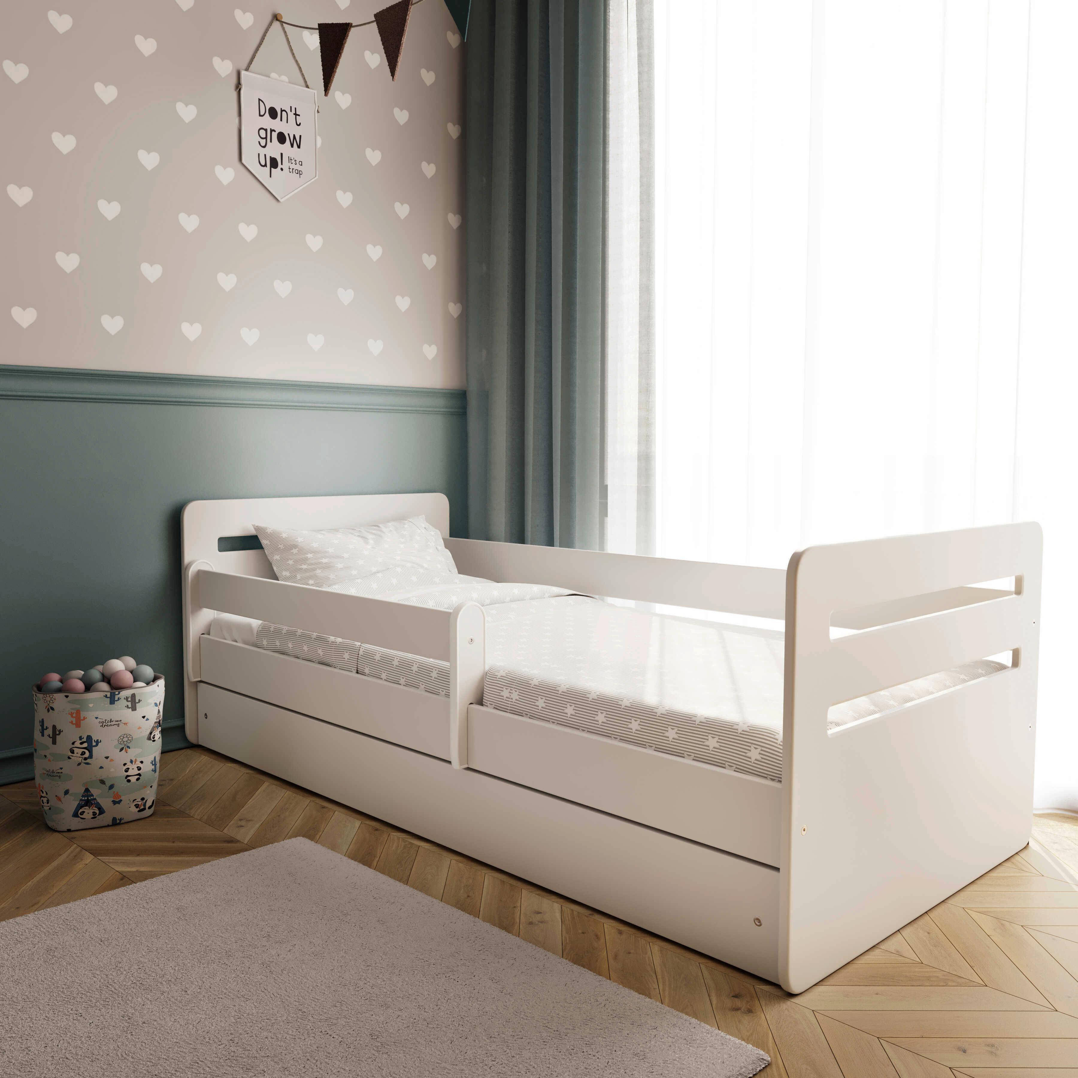 Kinder-/Juniorbett Tomi Weiß B: 80cm - Birkefarben/Weiß, MODERN, Holz/Holzwerkstoff (80/180cm) - MID.YOU