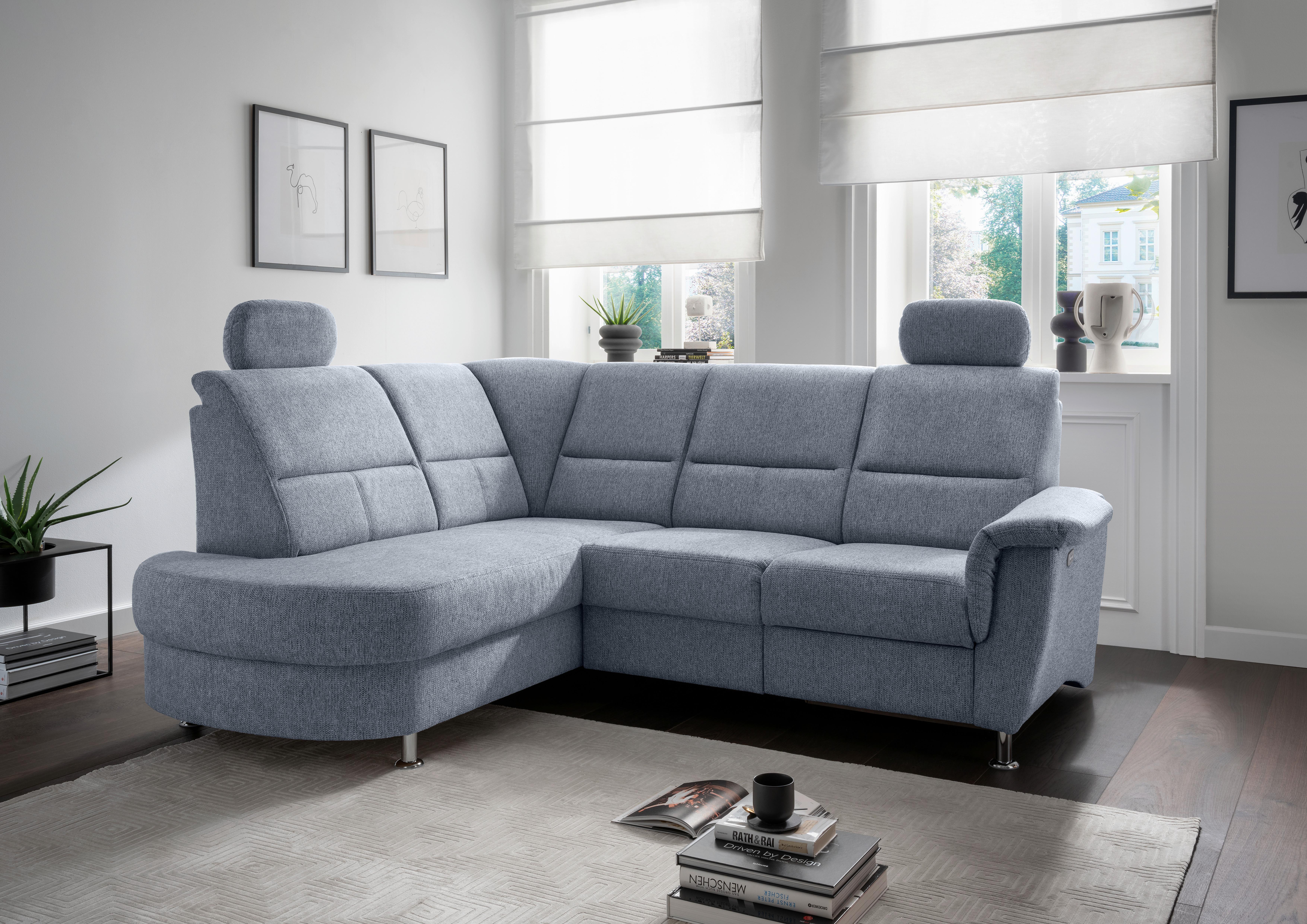 Ecksofa mit Relaxfunktion Parole Hellblau Chenille - Chromfarben/Hellblau, KONVENTIONELL, Textil (184/231cm) - Livetastic