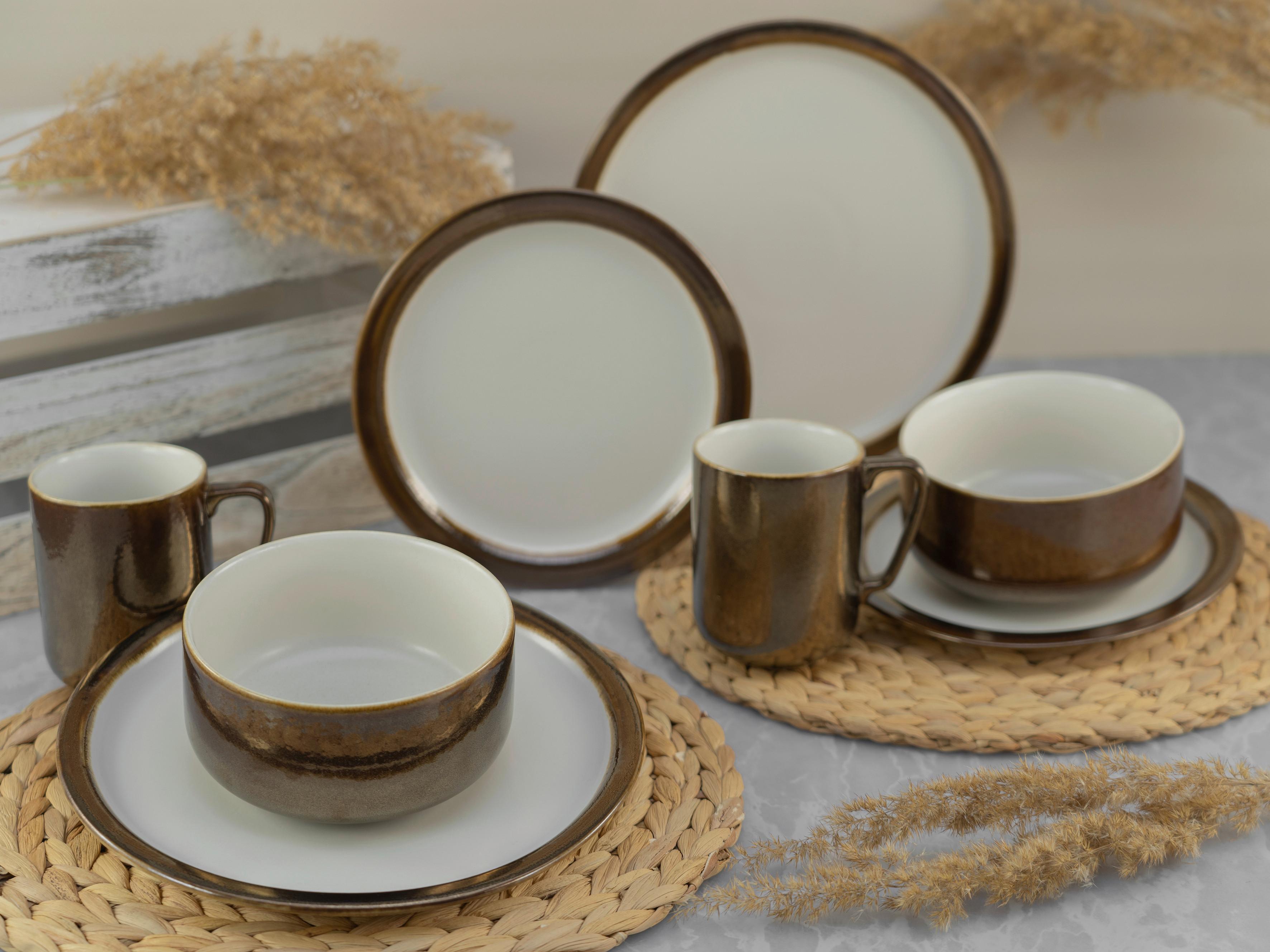 Kombiservice Keramik 2 Personen Geschirr Set - Goldfarben/Weiß, Keramik - Creatable