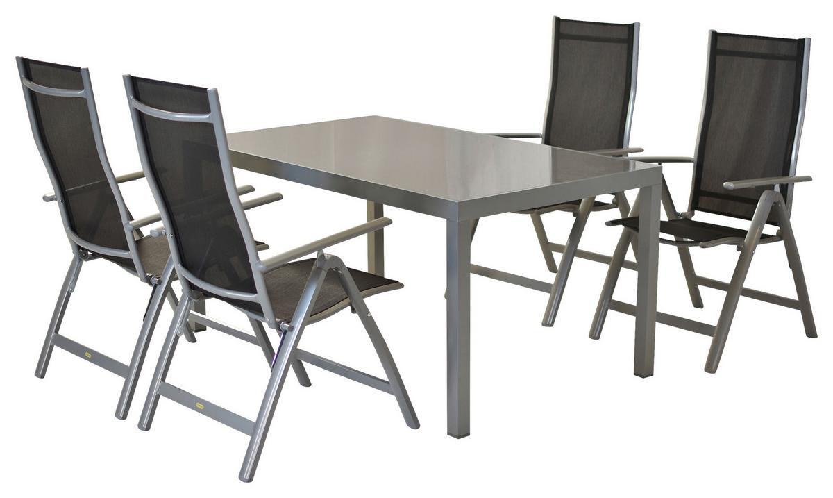 Gartenset Carrara - Silberfarben/Schwarz, MODERN, Textil/Metall - Gardenson