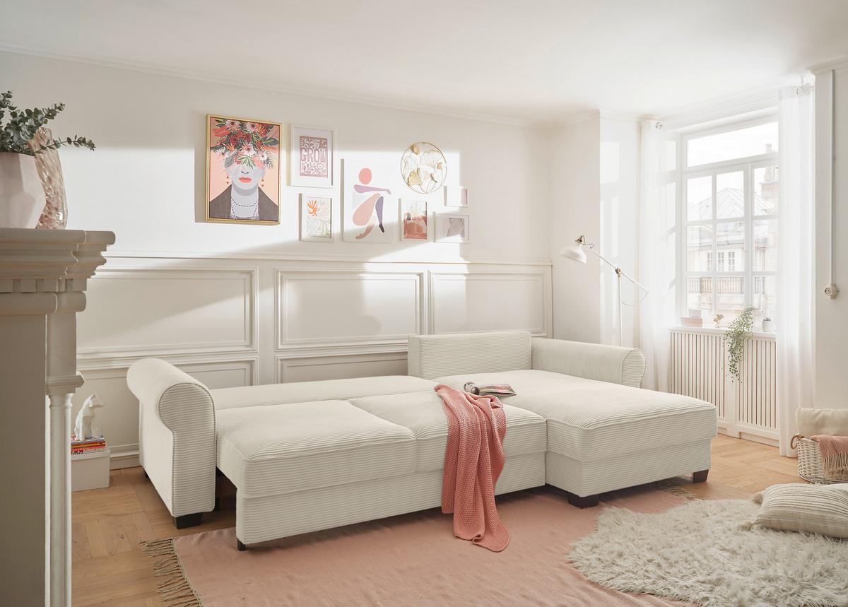 Ecksofa Maureen Creme S: 318x197 Cm - Creme/Schwarz, KONVENTIONELL, Textil (318/197cm) - MID.YOU