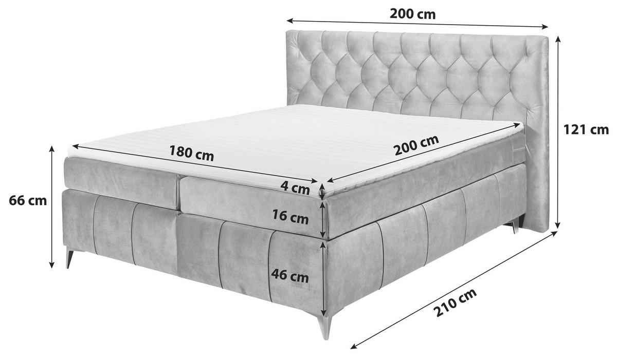 Boxspringbett Mit Topper 180x200 Pembroke - Bordeaux/Lila, Basics, Holzwerkstoff/Textil (180/200cm) - MID.YOU