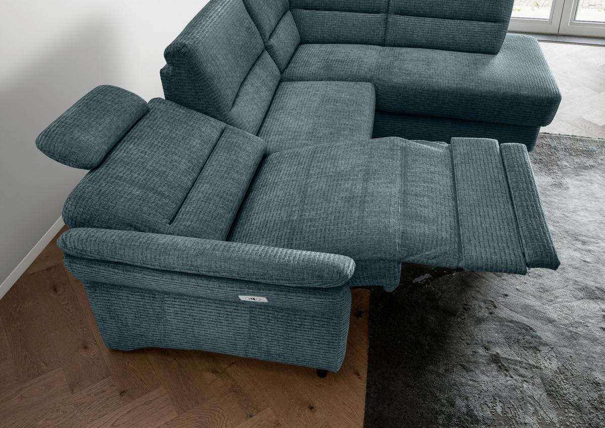 Ecksofa Cavoli Blau Relaxfunktion S: 266x190 Cm - Blau/Schwarz, MODERN, Textil (266/190cm) - Livetastic