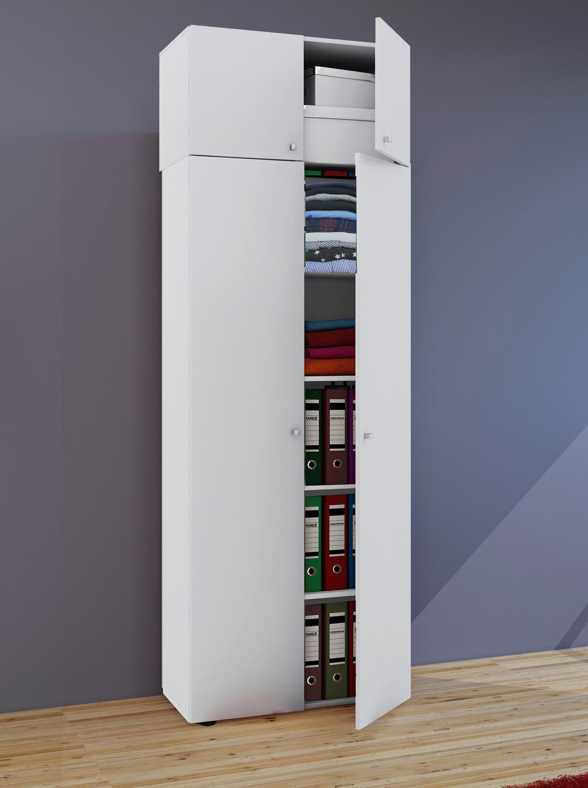 Víceúčelová skříň VANDOL bílá - bílá/šedá, Moderní, kompozitní dřevo/plast (70/218/39cm) - MID.YOU