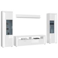 Wohnwand Skylight Weiß Hochglanz, 351cm - Weiß Hochglanz/Silberfarben, Design, Holzwerkstoff (351/202/46cm) - MID.YOU