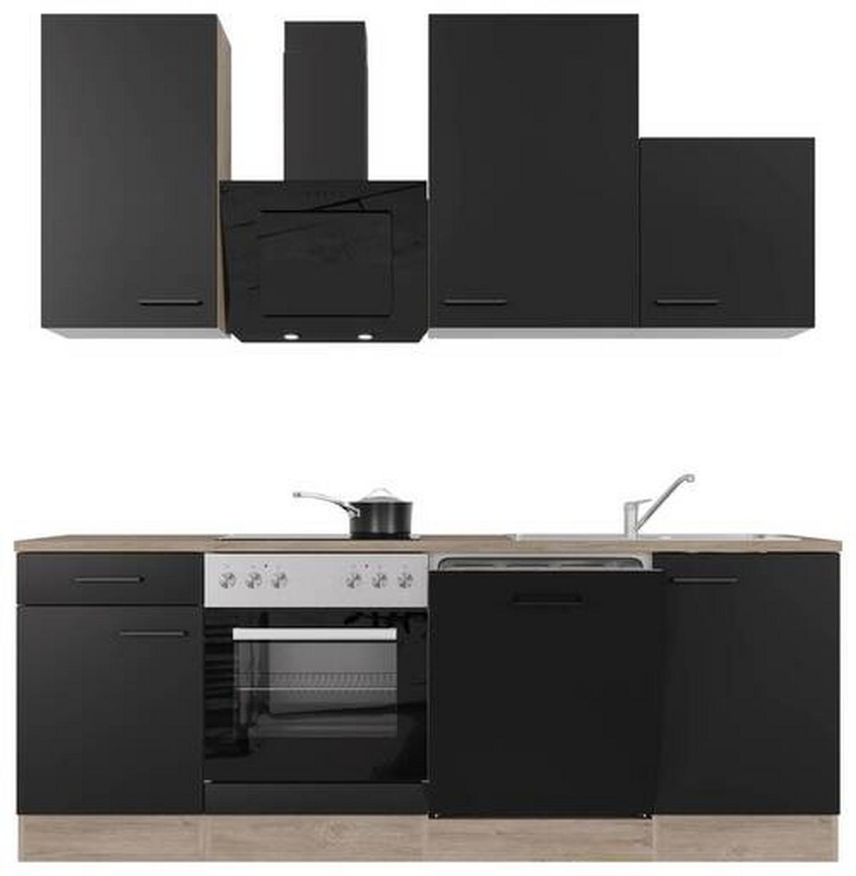 Küchenblock Capri Eiche/schwarz B: 220 Cm - Eichefarben/Schwarz, MODERN, Holzwerkstoff (220cm) - FlexWell