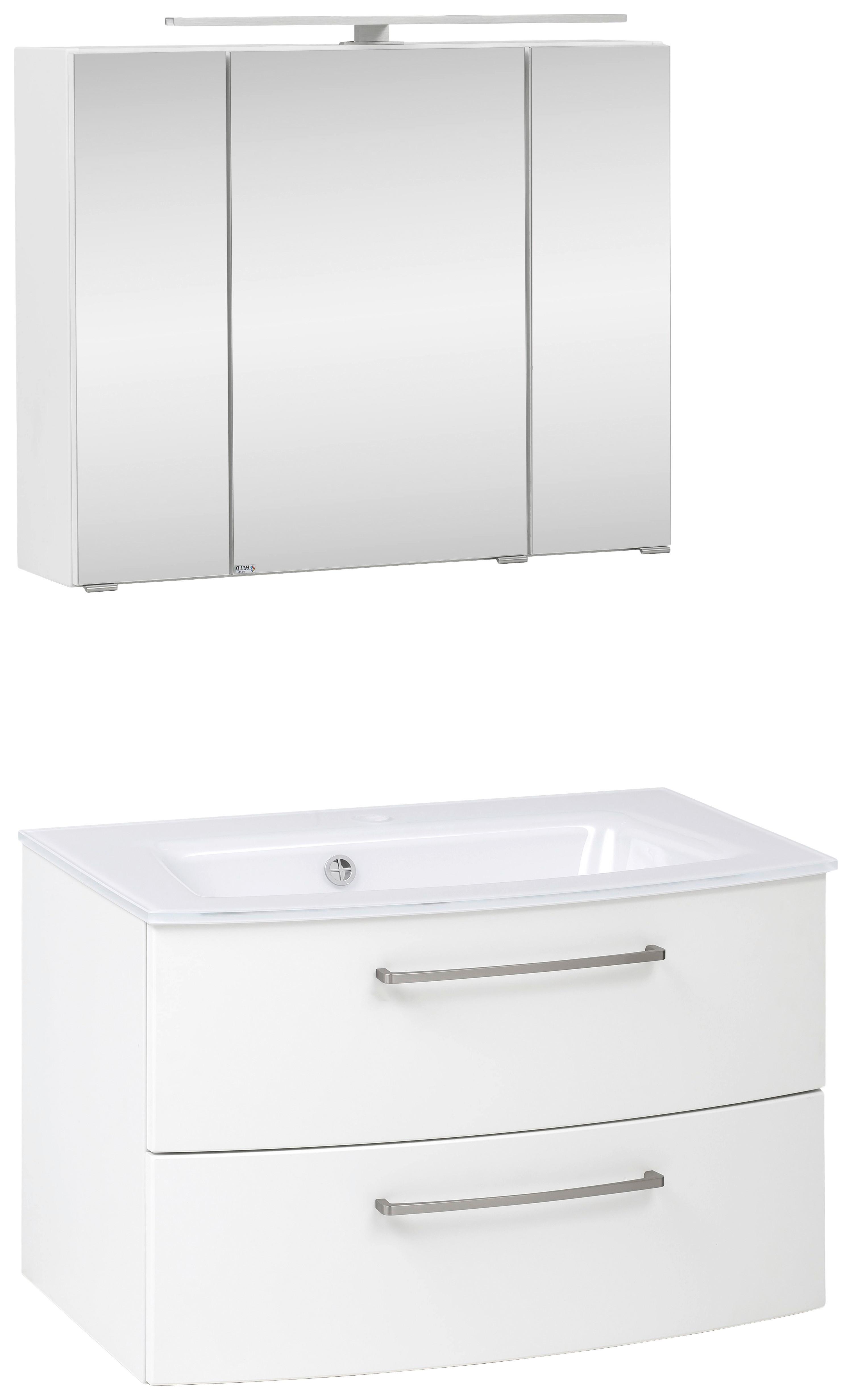 Badmöbel-Set 3-Tlg. inkl. LED Stockholm 80cm Weiß - Weiß, KONVENTIONELL, Holzwerkstoff (80cm) - Held