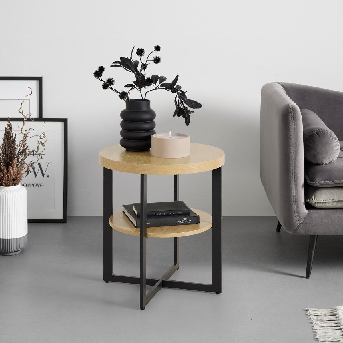 PRÍRUČNÝ STOLÍK RONDO - čierna/dub artisan, Konventionell, kov/kompozitné drevo (50/50/55cm) - Mömax