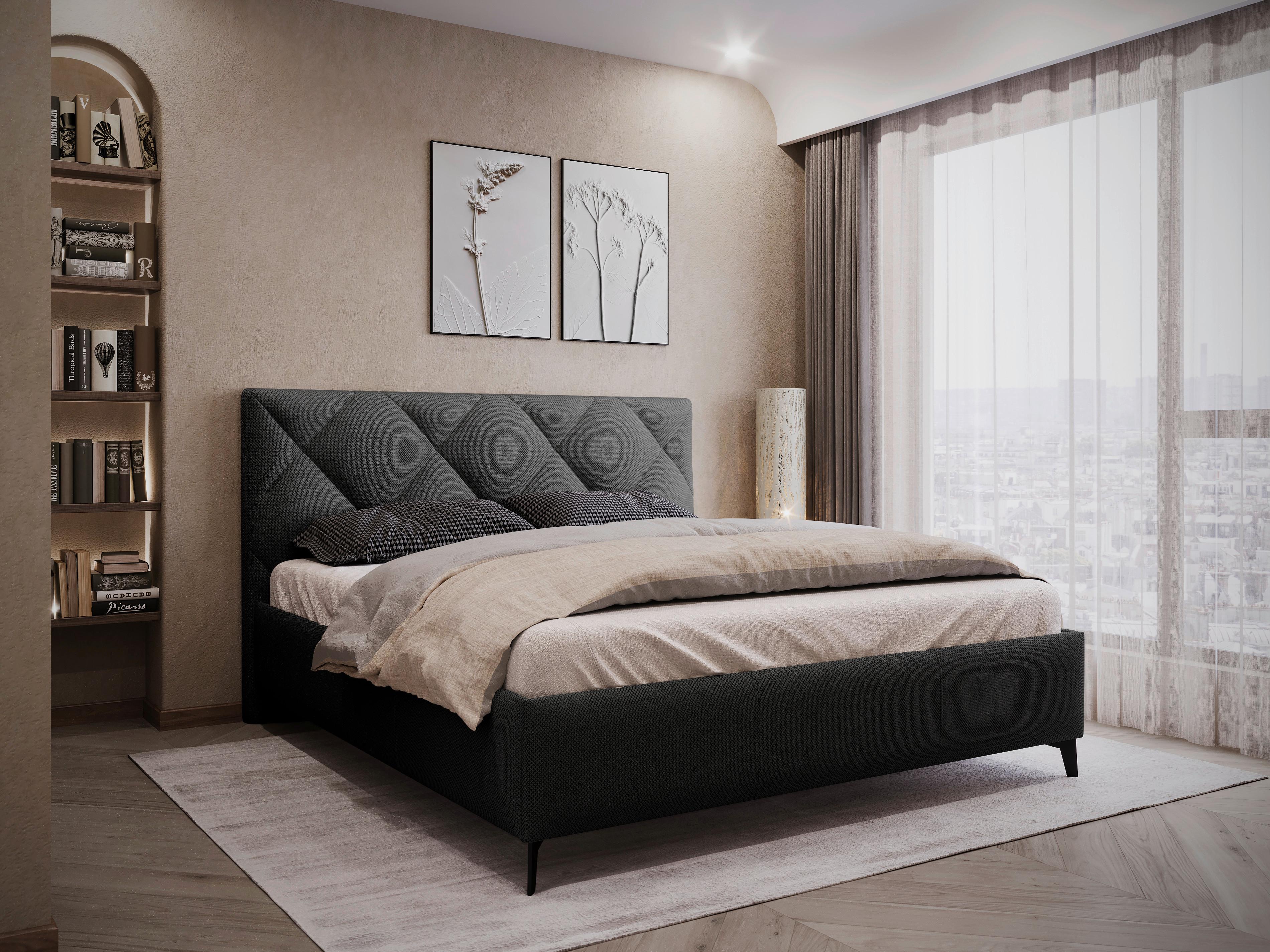 Čalúnená posteľ BIANCO 180x200, čierna - čierna/bronzová, Modern, kov/drevo (180/200cm)