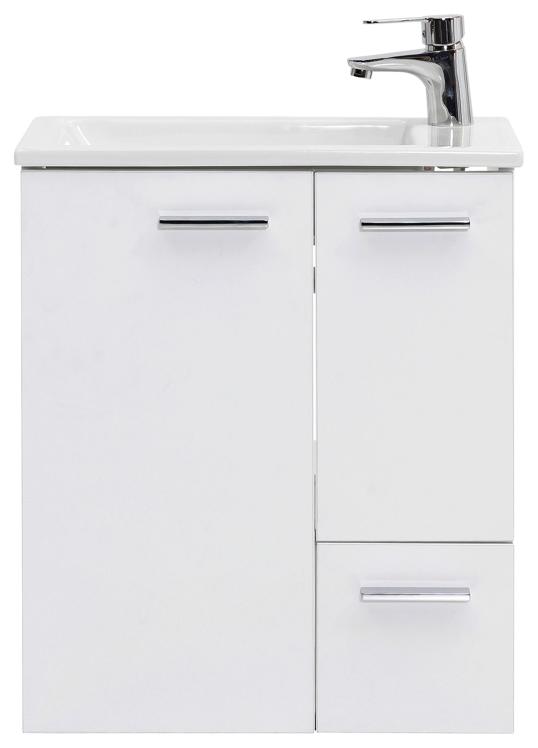 Waschtischkombi Matteo B: Ca. 50 Cm Weiß - Weiß Hochglanz/Weiß, MODERN, Keramik/Holzwerkstoff (50cm) - MID.YOU