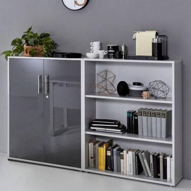 Office Edition B: 168,8 cm Grau/Anthrazit - Anthrazit Hochglanz/Grau, MODERN, Holzwerkstoff (168,8/113,6/33cm) - MID.YOU