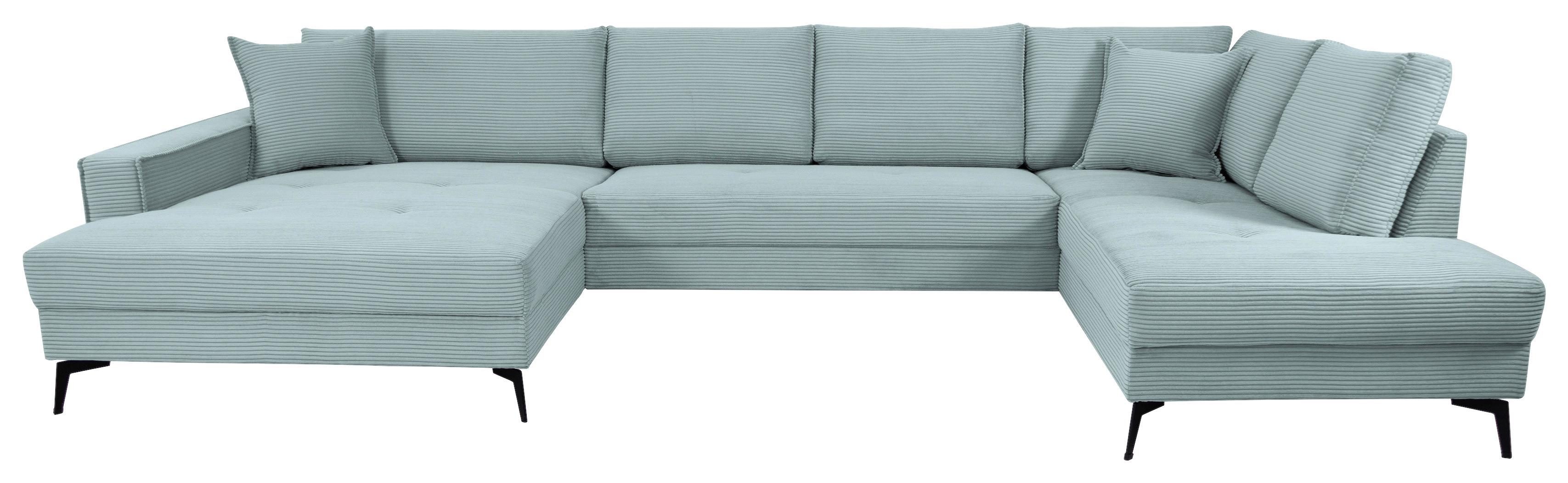 Wohnlandschaft Zero Hellblau U-Form 195x362x173cm - Salbeigrün/Schwarz, Trend, Textil (173/362/195cm)