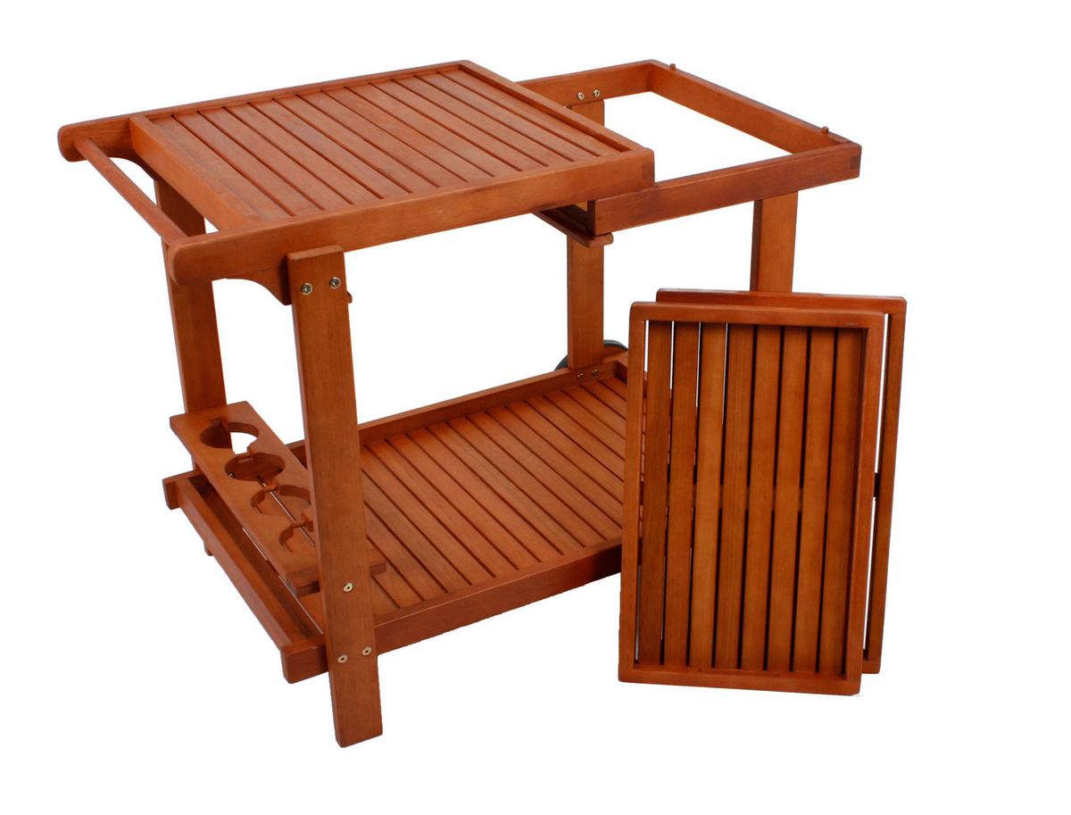 Servierwagen Eukalyptusholz Hayward mit Flaschenfach - Eukalyptusholzfarben, Basics, Holz (60/76/100cm) - Gardenson