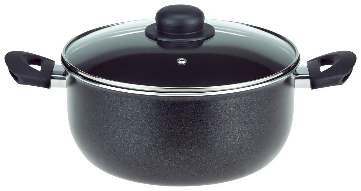 Luca Bessoni Fleischtopf 4,5 L Aluminum + Deckel Beschichtet - Klar/Schwarz, KONVENTIONELL, Glas/Metall (24/10,5cm) - Luca Bessoni