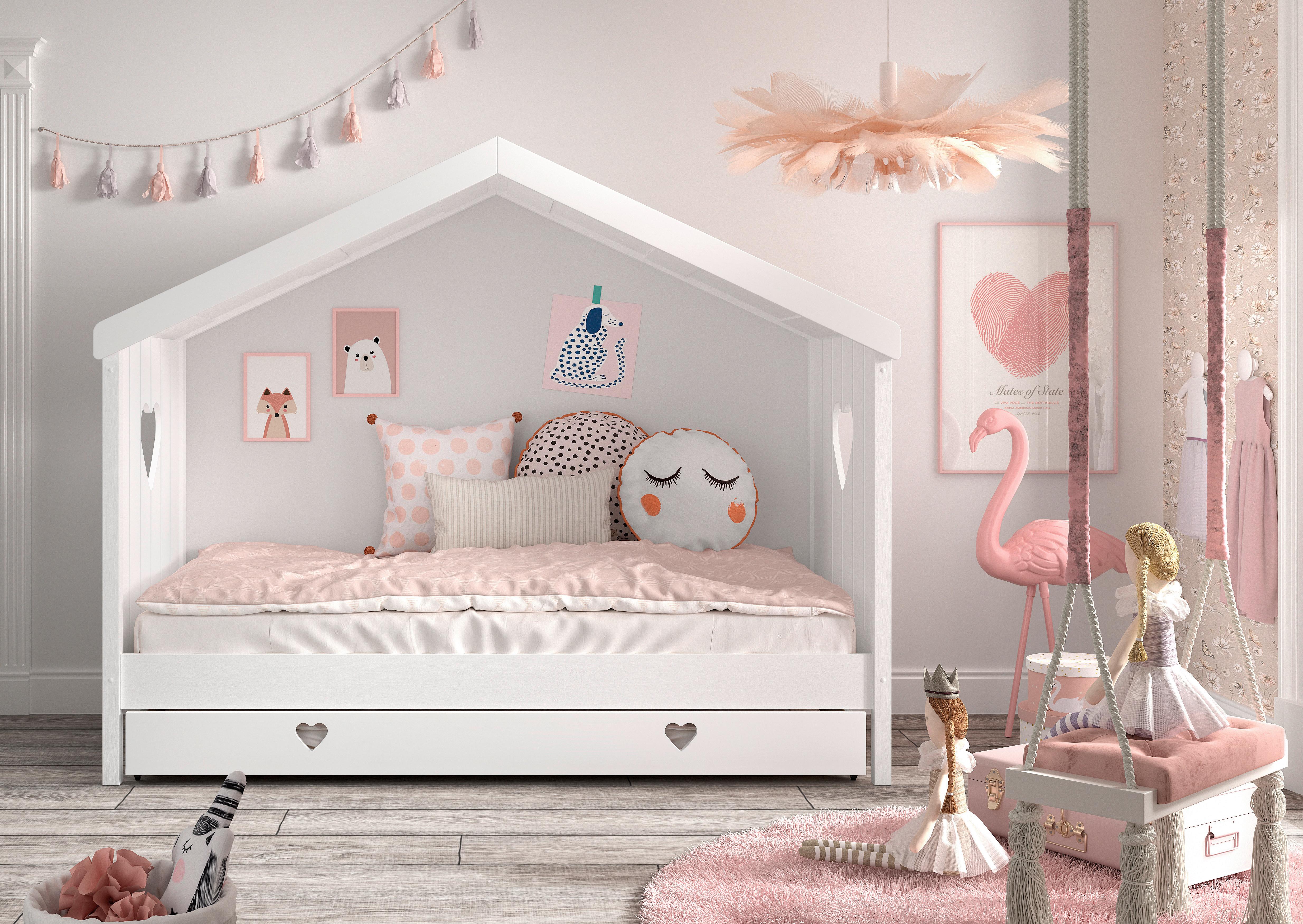 Domčeková posteľ AMORI biela - biela, Natur, drevo/kompozitné drevo (90/200cm) - MID.YOU