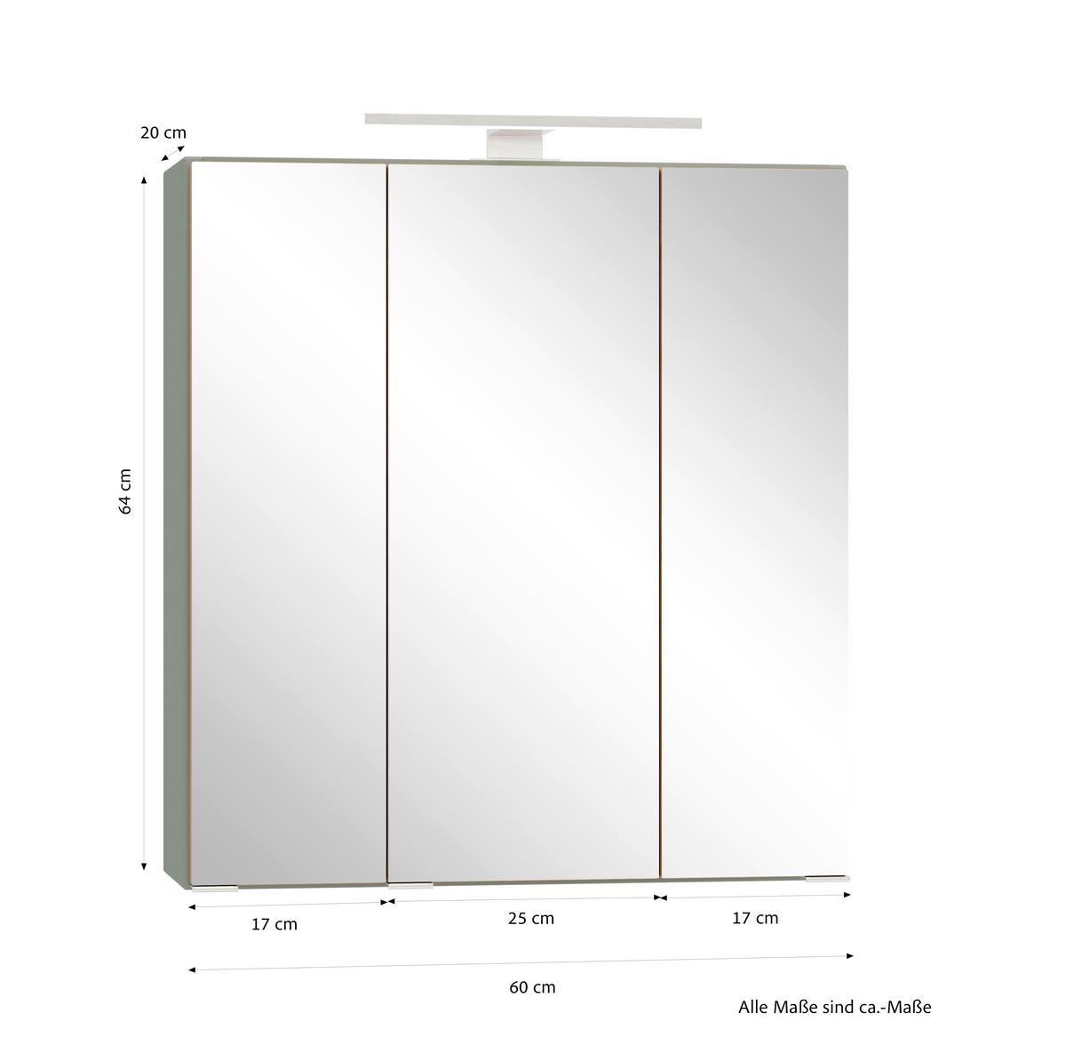 SPIEGELSCHRANK Verona Schilfgrün B: 60cm - Schilfgrün, Trend, Glas/Holzwerkstoff (60/64/20cm) - Held