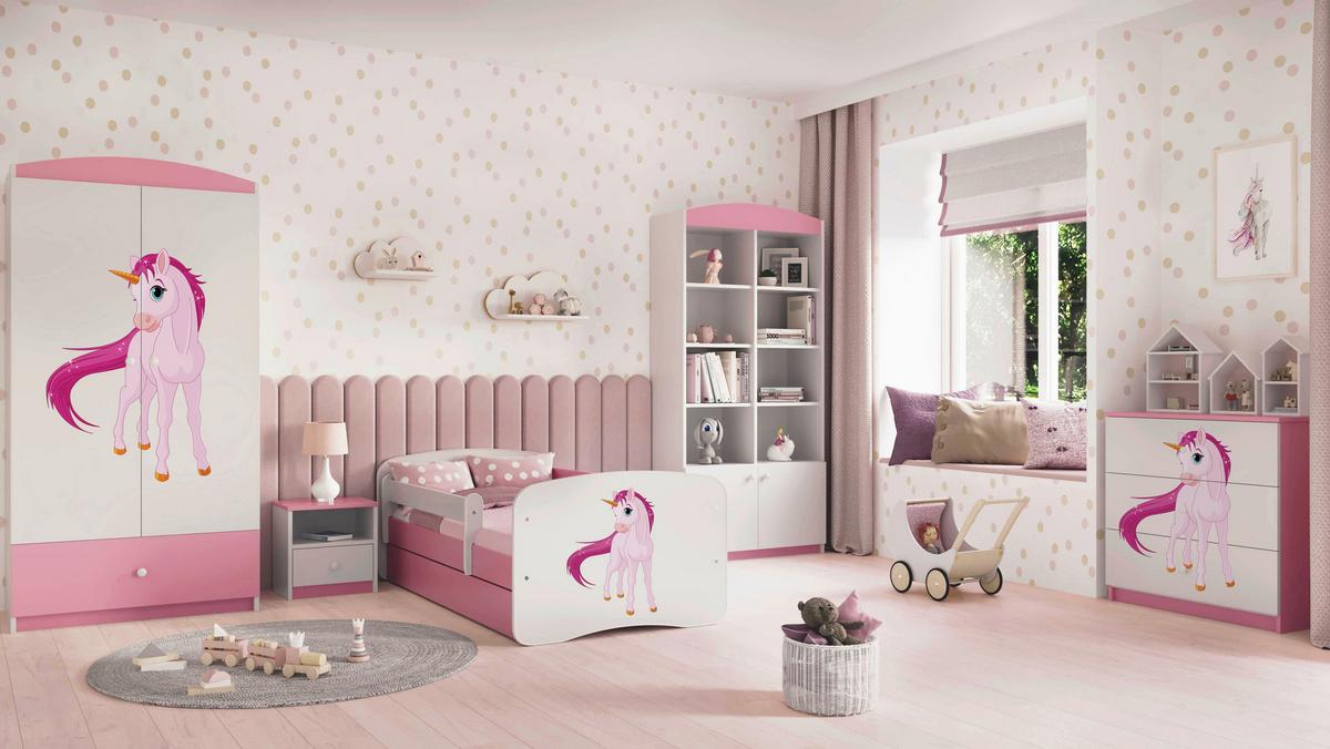 Kinder-/Juniorbett Babydreams Inkl. Matratze 80x160 - Pink/Birkefarben, MODERN, Holz/Holzwerkstoff (80/160cm) - MID.YOU